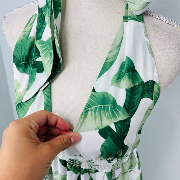 Show Me Your Mumu Green Leaf Palmtini Island Mini Halter Dress - Picture 3 of 6